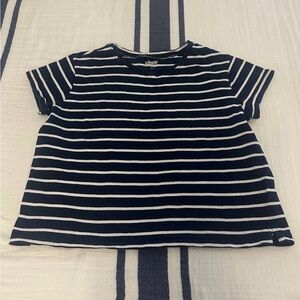 Lands’ End Navy & White Striped Kids Short Sleeve T-Shirt, EUC. Size XL (14/16)